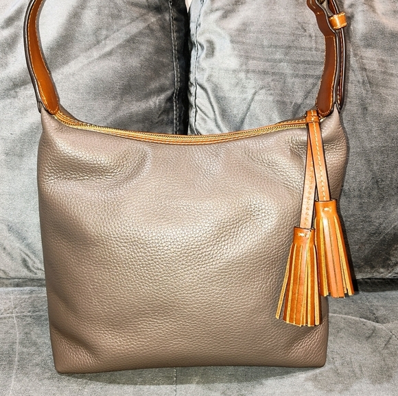 DOONEY & BOURKE PAIGE SAC PEBBLED LEATHER TASSLED HOBO BAG IN ELEPHANT BNWOT - Picture 6 of 17